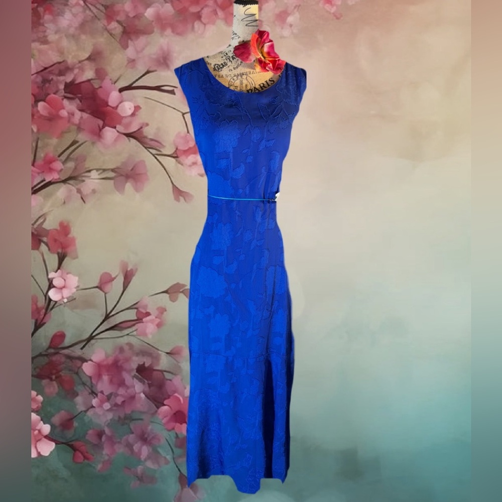 Susan Graver Cobalt Blue Lace-Overlay Sleeveless Midi Dress